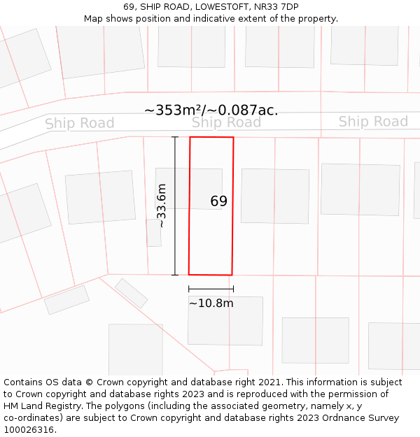 69, SHIP ROAD, LOWESTOFT, NR33 7DP: Plot and title map