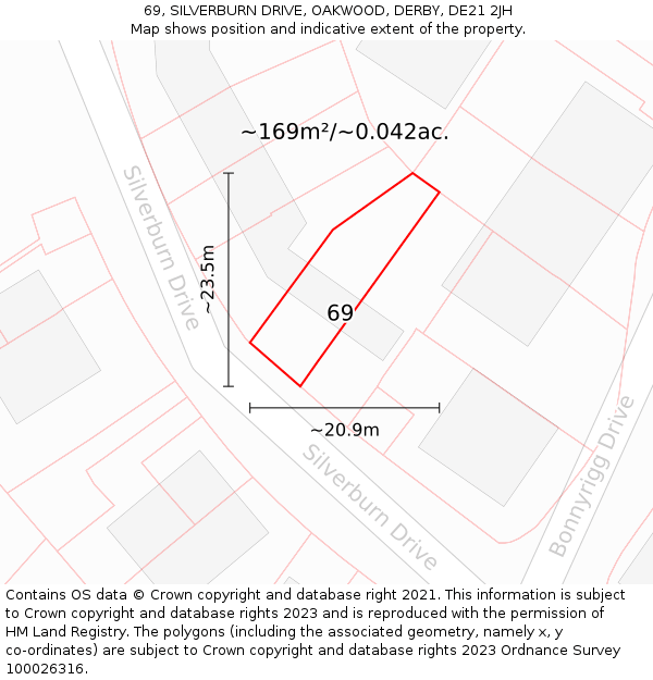 69, SILVERBURN DRIVE, OAKWOOD, DERBY, DE21 2JH: Plot and title map