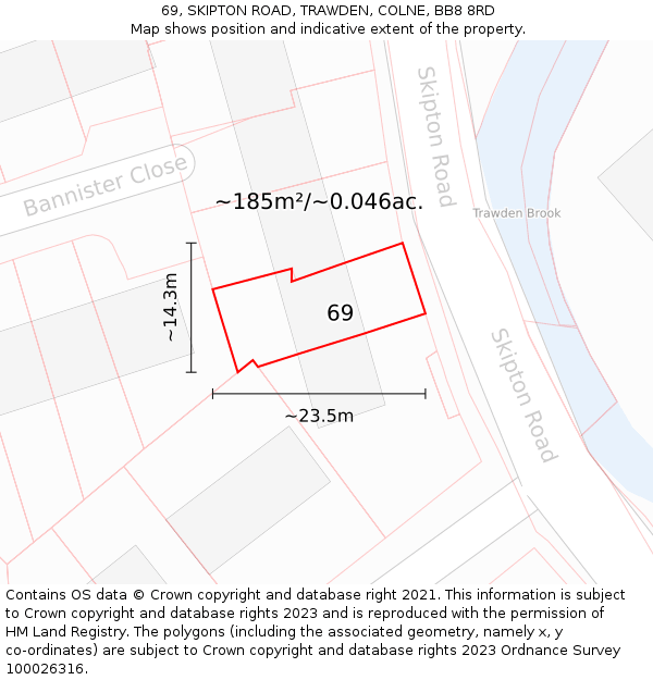 69, SKIPTON ROAD, TRAWDEN, COLNE, BB8 8RD: Plot and title map
