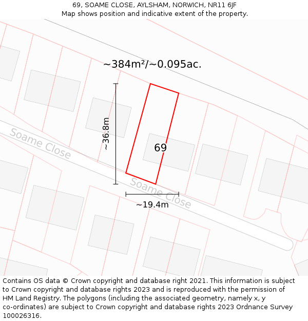 69, SOAME CLOSE, AYLSHAM, NORWICH, NR11 6JF: Plot and title map