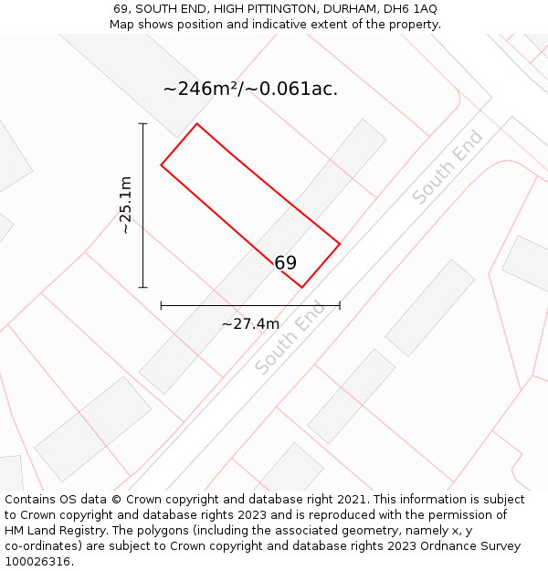 69, SOUTH END, HIGH PITTINGTON, DURHAM, DH6 1AQ: Plot and title map