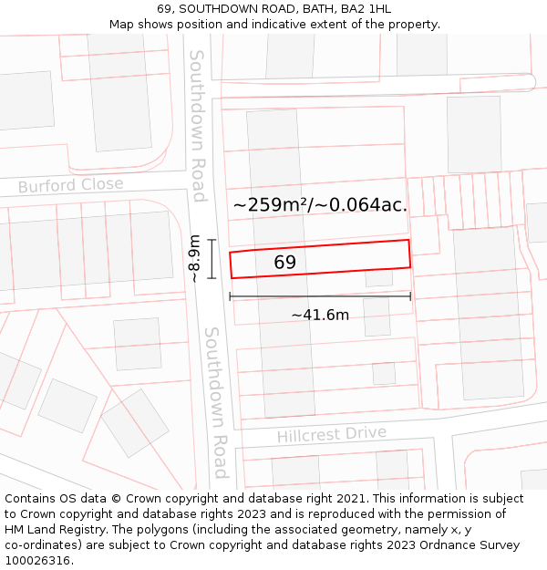 69, SOUTHDOWN ROAD, BATH, BA2 1HL: Plot and title map