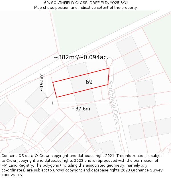 69, SOUTHFIELD CLOSE, DRIFFIELD, YO25 5YU: Plot and title map