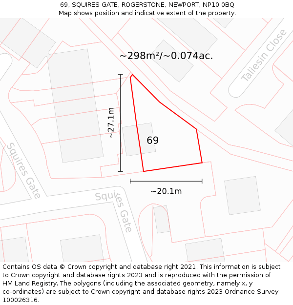 69, SQUIRES GATE, ROGERSTONE, NEWPORT, NP10 0BQ: Plot and title map