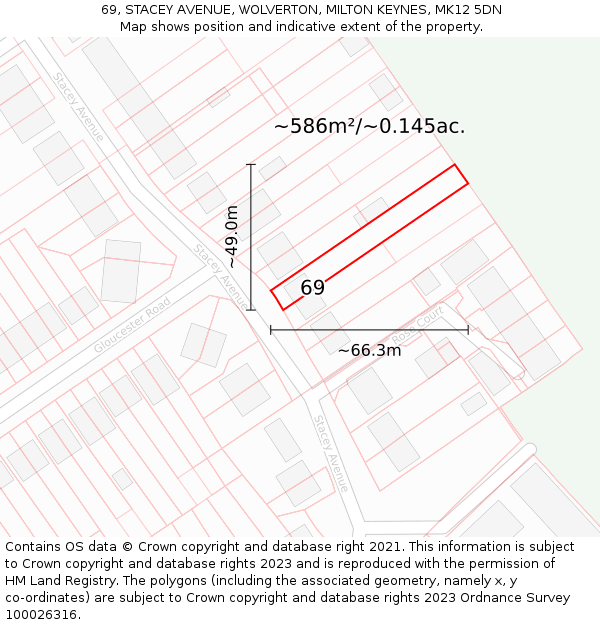 69, STACEY AVENUE, WOLVERTON, MILTON KEYNES, MK12 5DN: Plot and title map