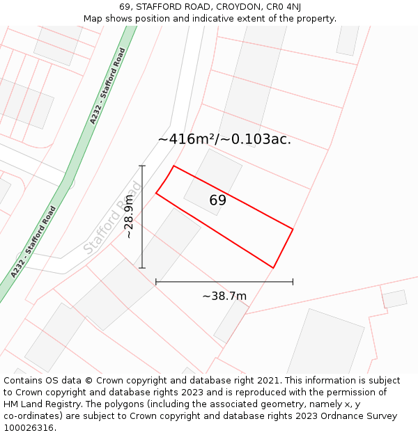 69, STAFFORD ROAD, CROYDON, CR0 4NJ: Plot and title map
