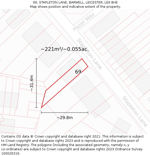 69, STAPLETON LANE, BARWELL, LEICESTER, LE9 8HE: Plot and title map