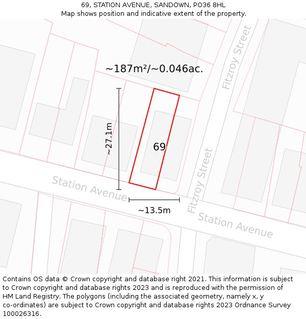 69, STATION AVENUE, SANDOWN, PO36 8HL: Plot and title map