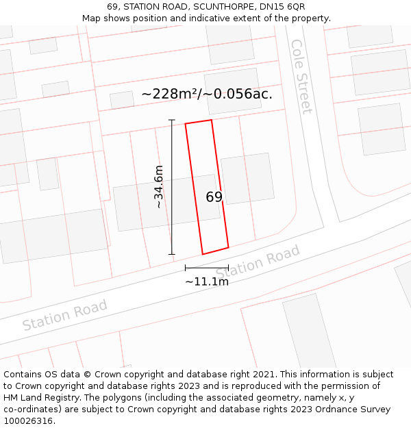 69, STATION ROAD, SCUNTHORPE, DN15 6QR: Plot and title map