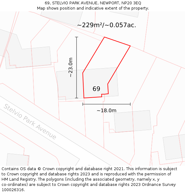 69, STELVIO PARK AVENUE, NEWPORT, NP20 3EQ: Plot and title map