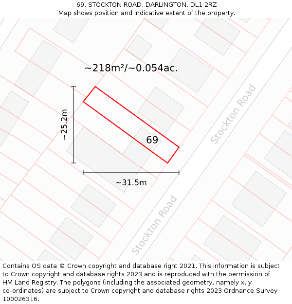 69, STOCKTON ROAD, DARLINGTON, DL1 2RZ: Plot and title map