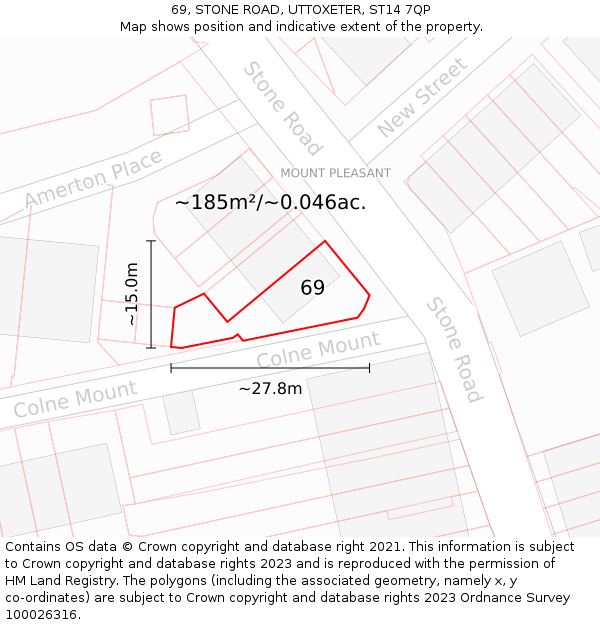 69, STONE ROAD, UTTOXETER, ST14 7QP: Plot and title map