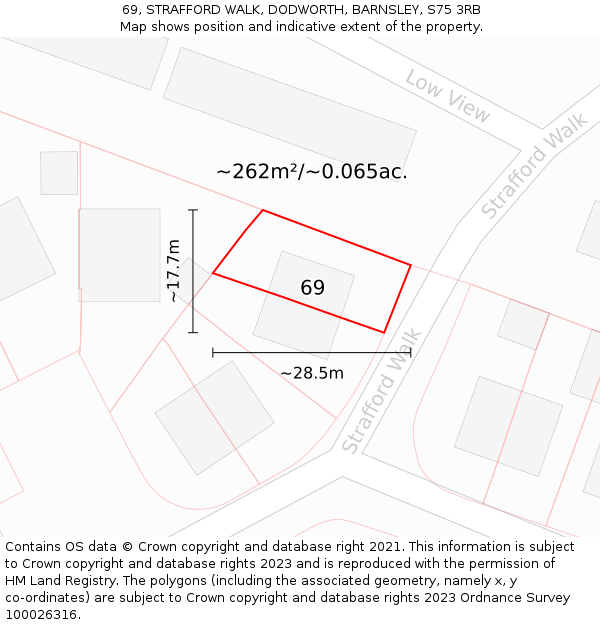 69, STRAFFORD WALK, DODWORTH, BARNSLEY, S75 3RB: Plot and title map