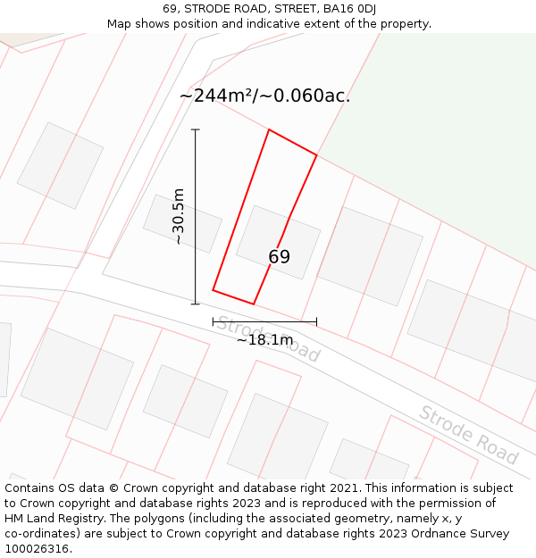 69, STRODE ROAD, STREET, BA16 0DJ: Plot and title map