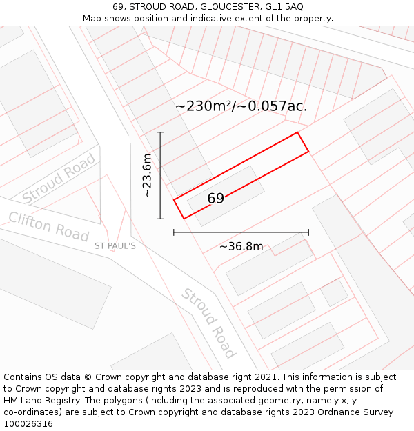 69, STROUD ROAD, GLOUCESTER, GL1 5AQ: Plot and title map