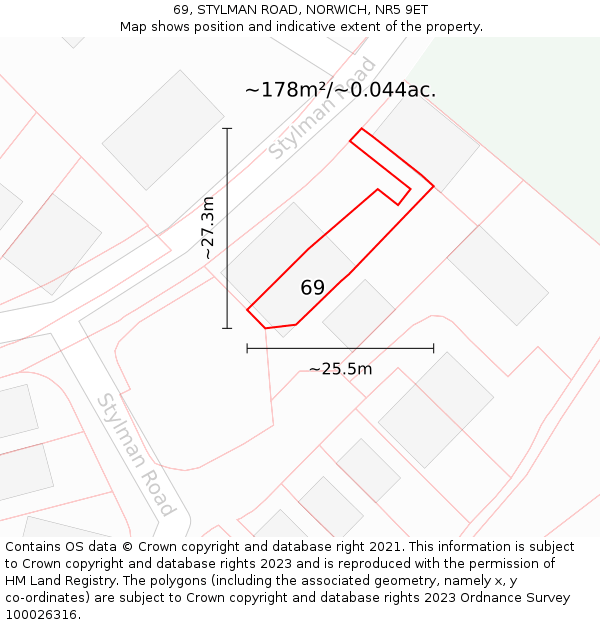 69, STYLMAN ROAD, NORWICH, NR5 9ET: Plot and title map
