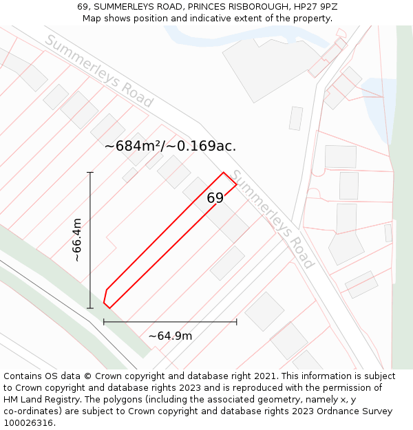 69, SUMMERLEYS ROAD, PRINCES RISBOROUGH, HP27 9PZ: Plot and title map