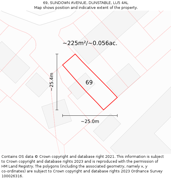 69, SUNDOWN AVENUE, DUNSTABLE, LU5 4AL: Plot and title map