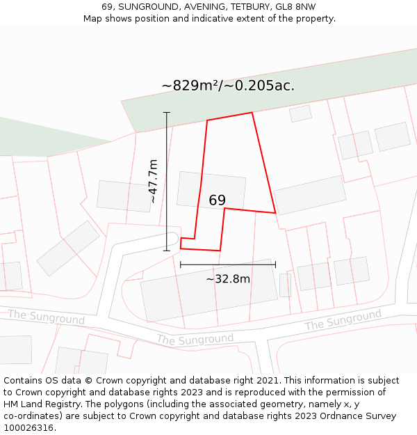 69, SUNGROUND, AVENING, TETBURY, GL8 8NW: Plot and title map