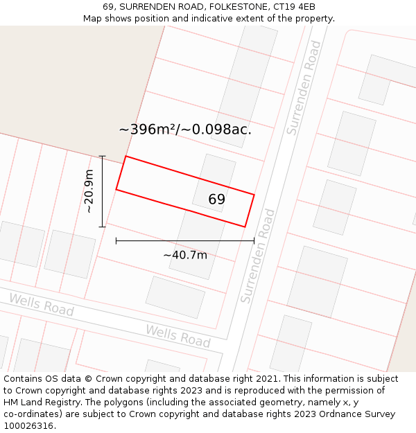 69, SURRENDEN ROAD, FOLKESTONE, CT19 4EB: Plot and title map