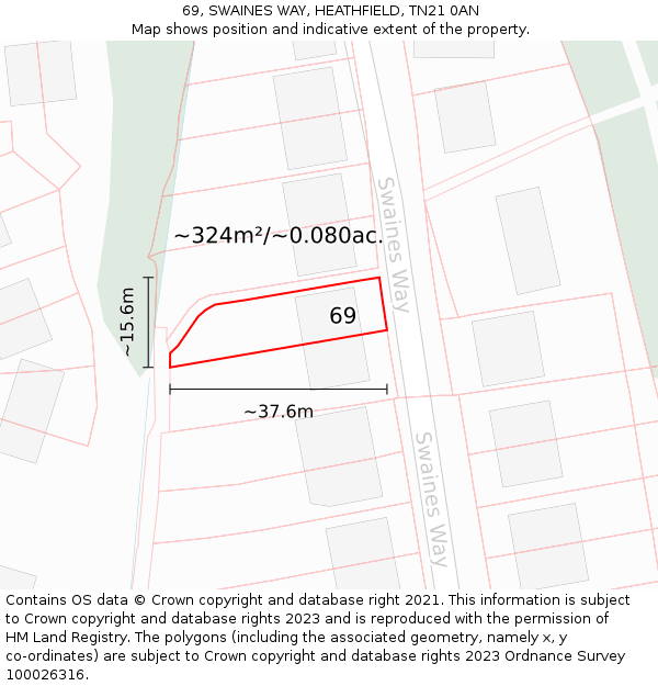 69, SWAINES WAY, HEATHFIELD, TN21 0AN: Plot and title map