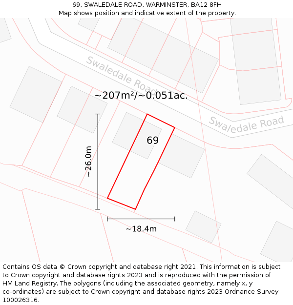 69, SWALEDALE ROAD, WARMINSTER, BA12 8FH: Plot and title map