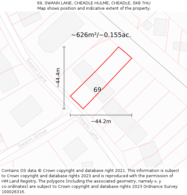69, SWANN LANE, CHEADLE HULME, CHEADLE, SK8 7HU: Plot and title map