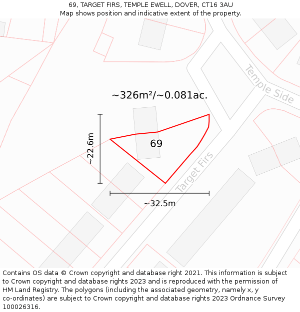 69, TARGET FIRS, TEMPLE EWELL, DOVER, CT16 3AU: Plot and title map