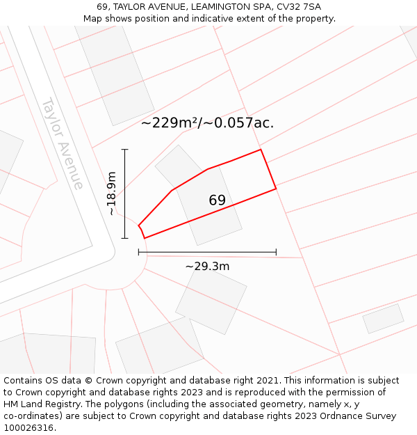 69, TAYLOR AVENUE, LEAMINGTON SPA, CV32 7SA: Plot and title map