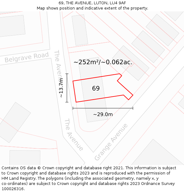 69, THE AVENUE, LUTON, LU4 9AF: Plot and title map
