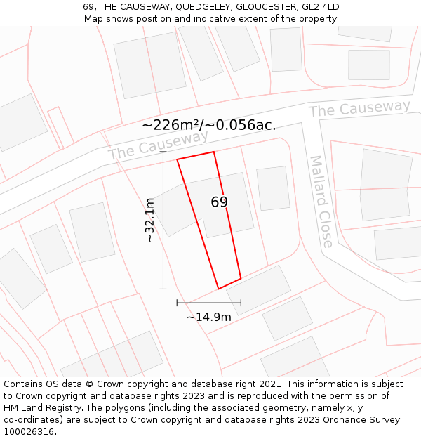 69, THE CAUSEWAY, QUEDGELEY, GLOUCESTER, GL2 4LD: Plot and title map