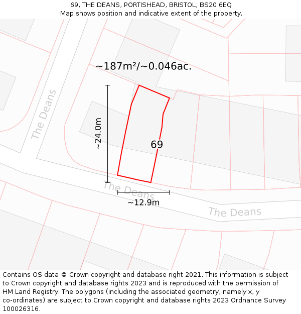 69, THE DEANS, PORTISHEAD, BRISTOL, BS20 6EQ: Plot and title map