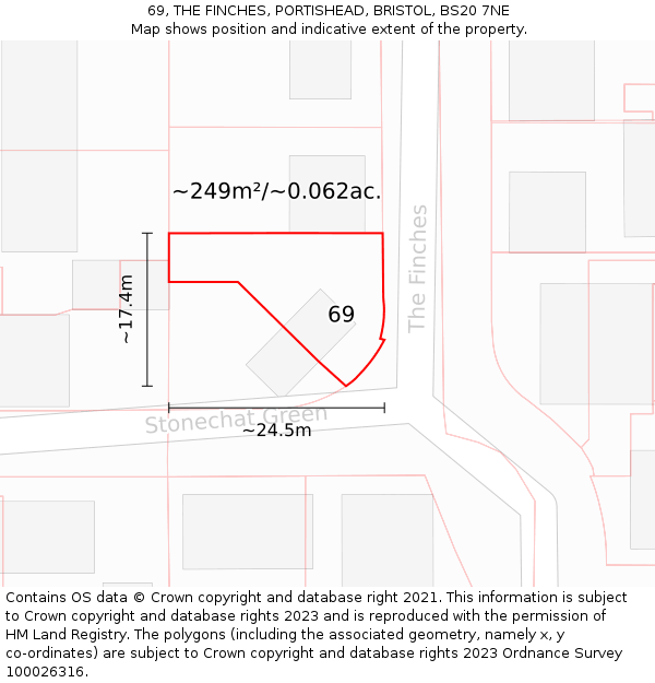 69, THE FINCHES, PORTISHEAD, BRISTOL, BS20 7NE: Plot and title map