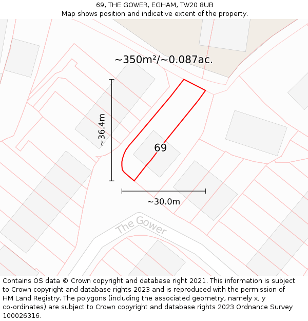 69, THE GOWER, EGHAM, TW20 8UB: Plot and title map