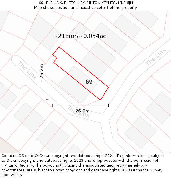 69, THE LINX, BLETCHLEY, MILTON KEYNES, MK3 6JN: Plot and title map