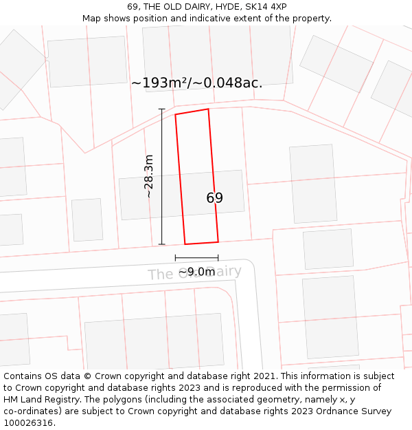 69, THE OLD DAIRY, HYDE, SK14 4XP: Plot and title map