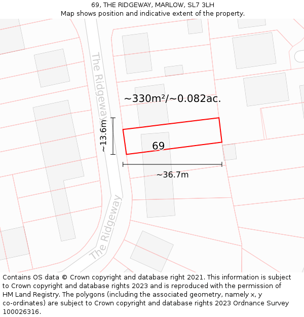 69, THE RIDGEWAY, MARLOW, SL7 3LH: Plot and title map