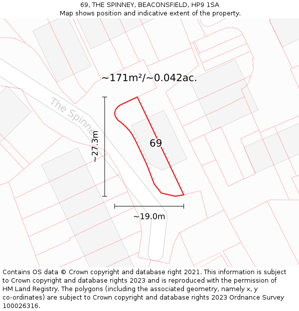 69, THE SPINNEY, BEACONSFIELD, HP9 1SA: Plot and title map