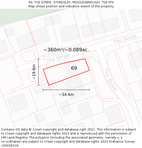 69, THE STRIPE, STOKESLEY, MIDDLESBROUGH, TS9 5PX: Plot and title map