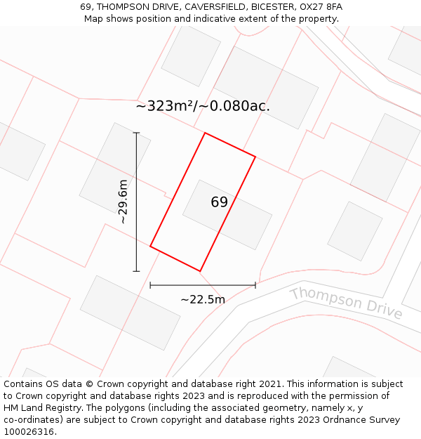 69, THOMPSON DRIVE, CAVERSFIELD, BICESTER, OX27 8FA: Plot and title map