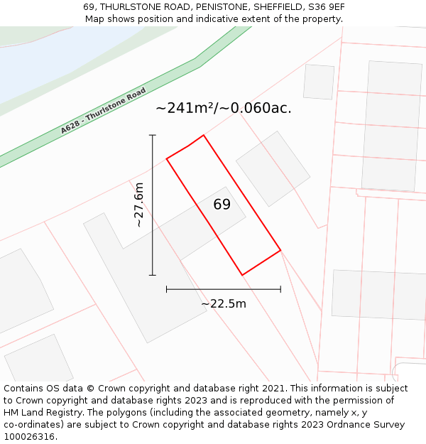 69, THURLSTONE ROAD, PENISTONE, SHEFFIELD, S36 9EF: Plot and title map