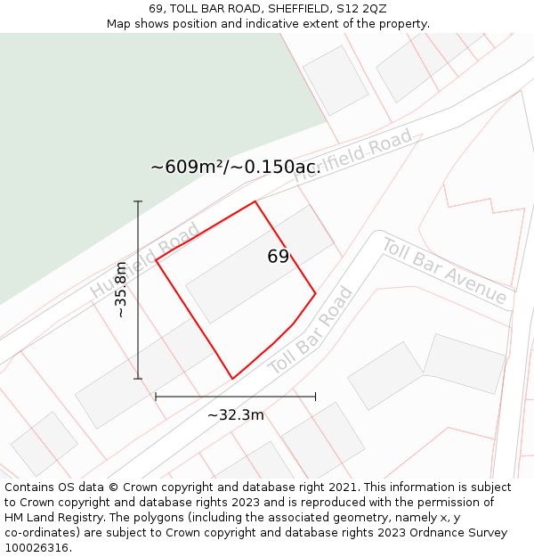 69, TOLL BAR ROAD, SHEFFIELD, S12 2QZ: Plot and title map