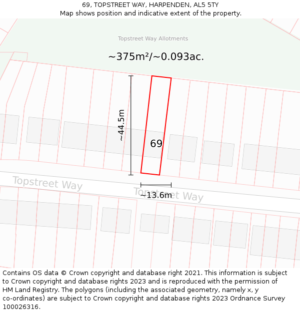 69, TOPSTREET WAY, HARPENDEN, AL5 5TY: Plot and title map