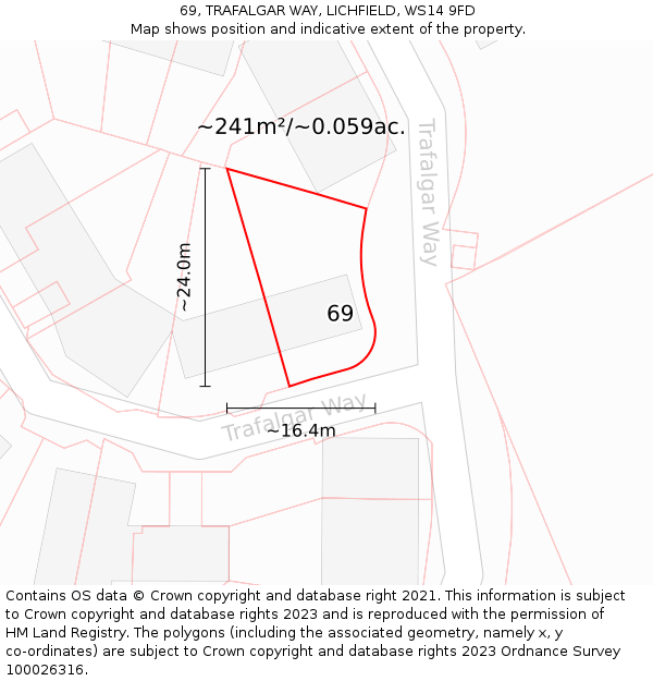 69, TRAFALGAR WAY, LICHFIELD, WS14 9FD: Plot and title map
