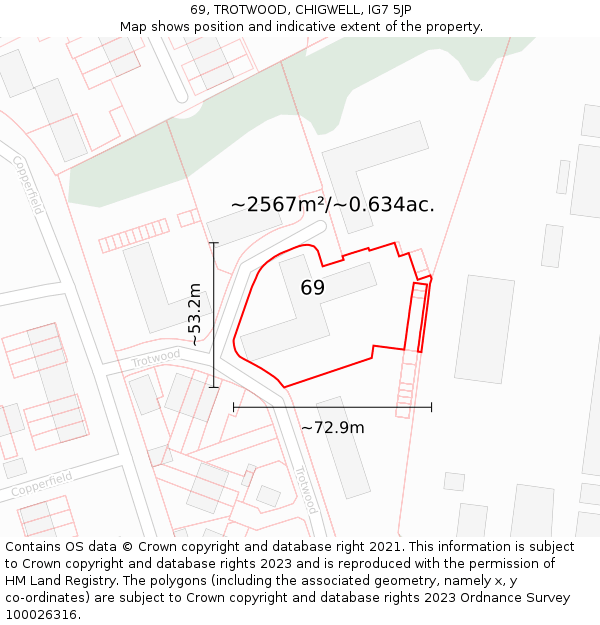 69, TROTWOOD, CHIGWELL, IG7 5JP: Plot and title map
