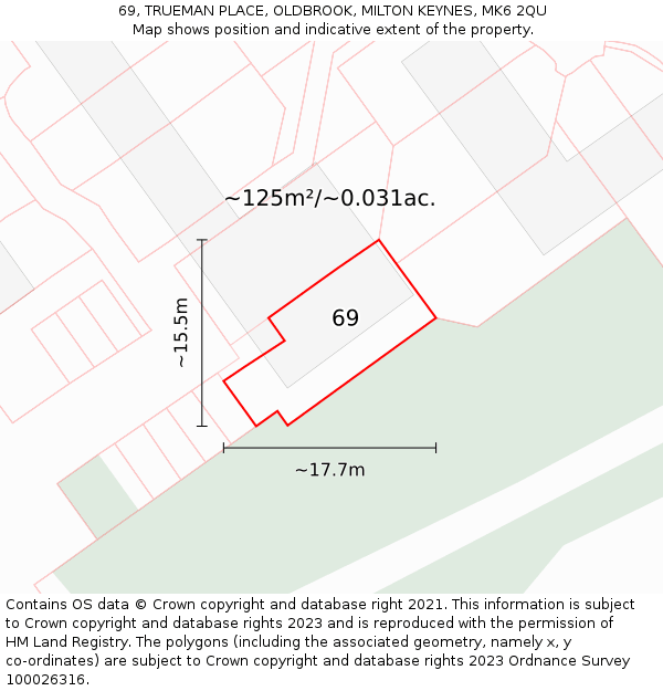 69, TRUEMAN PLACE, OLDBROOK, MILTON KEYNES, MK6 2QU: Plot and title map