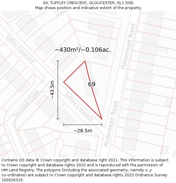 69, TUFFLEY CRESCENT, GLOUCESTER, GL1 5ND: Plot and title map