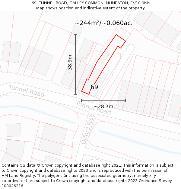69, TUNNEL ROAD, GALLEY COMMON, NUNEATON, CV10 9NN: Plot and title map