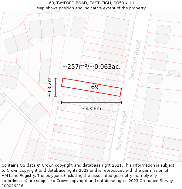 69, TWYFORD ROAD, EASTLEIGH, SO50 4HH: Plot and title map