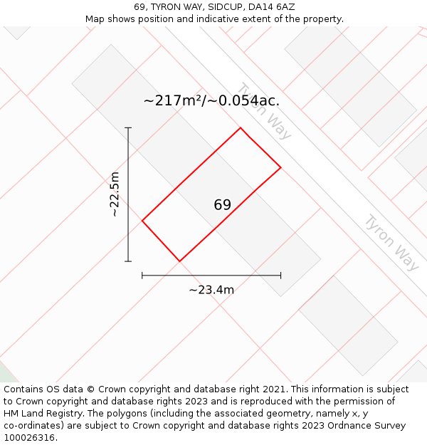 69, TYRON WAY, SIDCUP, DA14 6AZ: Plot and title map